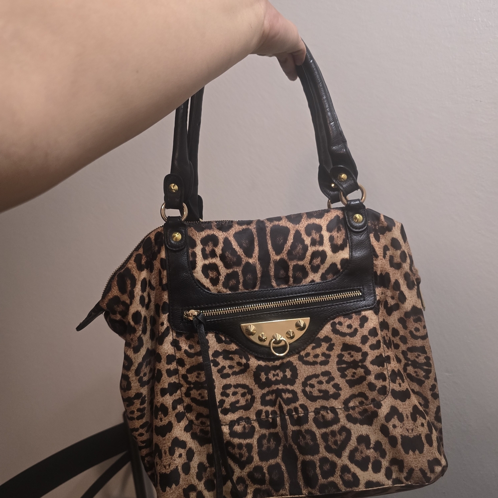 Sam Edelman Leopard Print Shoulder Bag with Black Trim and Gold Hardware